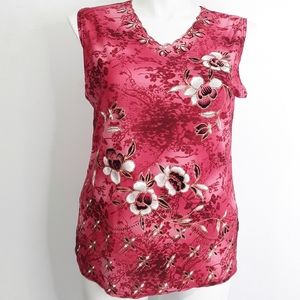 TC Fashion Sleeveless V-Neck Glitter Floral Blouse EUC sz XXL